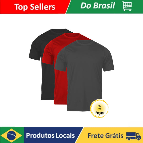 "Kit de 3 Camisetas de Corrida em Tecido Dry Fitness Furadinho em Cores Variadas para o Treino"