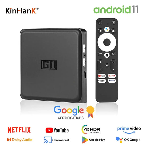 Kinhank G1: Android TV Box Certificado pelo Google com Netflix 4K - Desfrute de Streaming Imersivo com Áudio Dolby e Visão Dolby em uma Experiência WiFi6 Avançada!